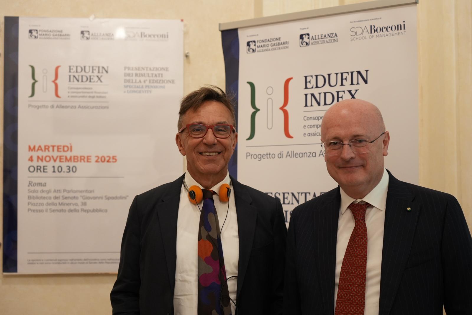 Presentato il 4° rapporto Edufin Index, l’osservatorio di Alleanza Assicurazioni, Fondazione Gasbarri e SDA Bocconi Presentato il 4° rapporto Edufin Index, l’osservatorio di Alleanza Assicurazioni, Fondazione Gasbarri e SDA Bocconi
