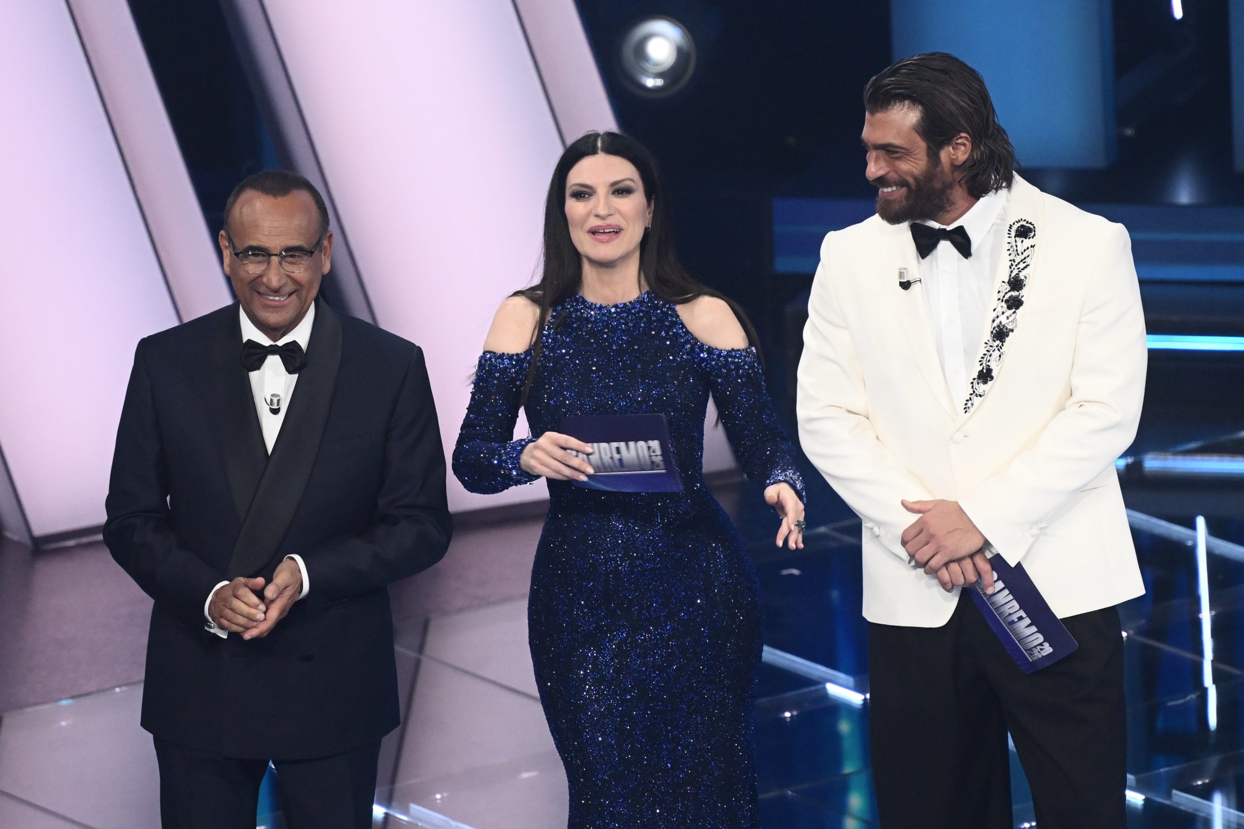 Carlo Conti, Can Yaman e Laura Pausini (Credit: AGF)