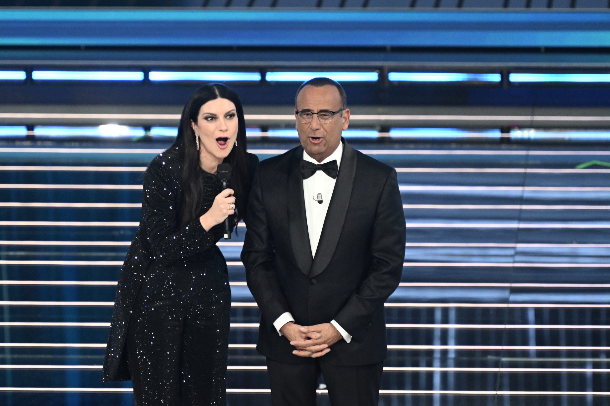 Carlo Conti e Laura Pausini. Credit: AGF