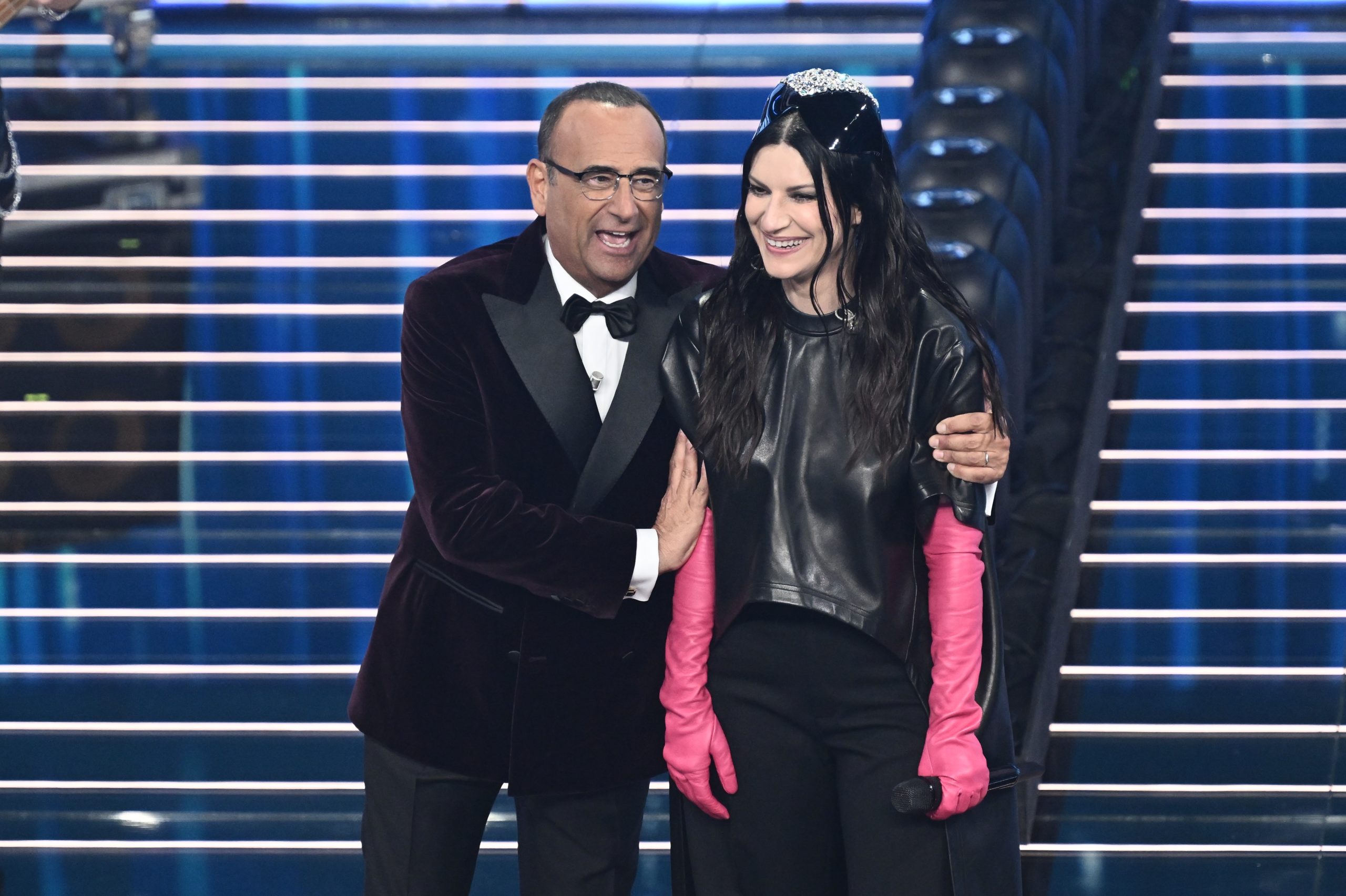Carlo Conti e Laura Pausini. Credit: AGF