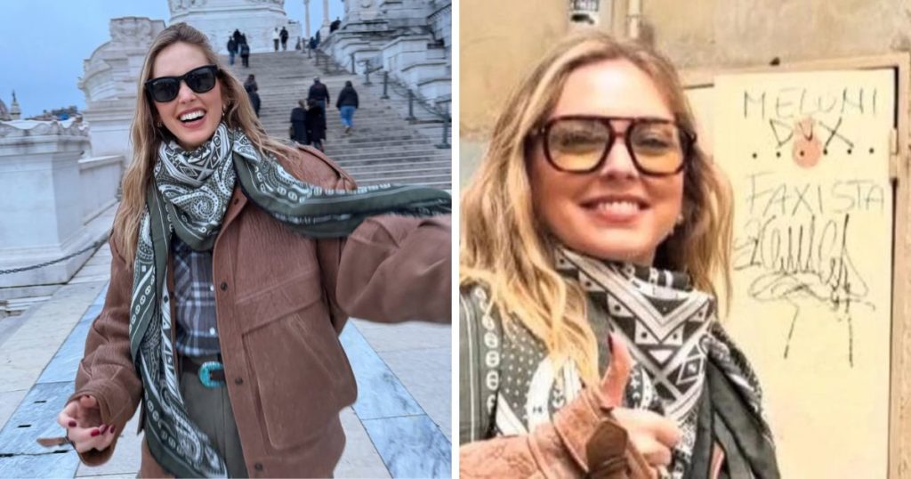 Gaffe di Chiara Ferragni: pubblica una foto accanto alla scritta “Meloni dux fascista” e poi la rimuove